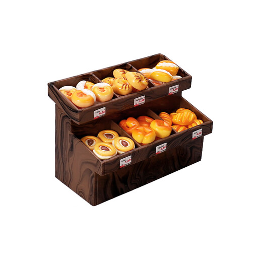 迷你仿真面包柜儿童过家家便利店场景面包食玩模型diy玩具小摆件 杏色面包组合柜子A系列49件套