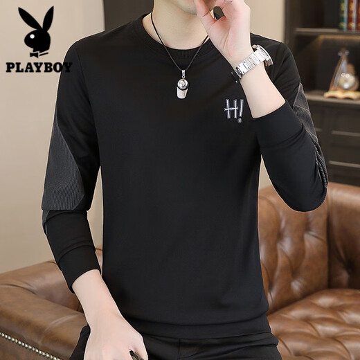 花花公子（PLAYBOY）2025新款圆领卫衣男春秋打底内搭休闲外穿长袖体恤百搭男装上衣潮 FS-9905 白色【春秋款】 L (110-125斤)