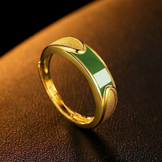 DL 1998 Fat Donglai same style Vietnamese alluvial gold plain ring, grab gold, unisex, inlaid with green jade ring, opening can be set, inlaid with green jade/ring 7.656 grams, one day loss, with opening adjustable