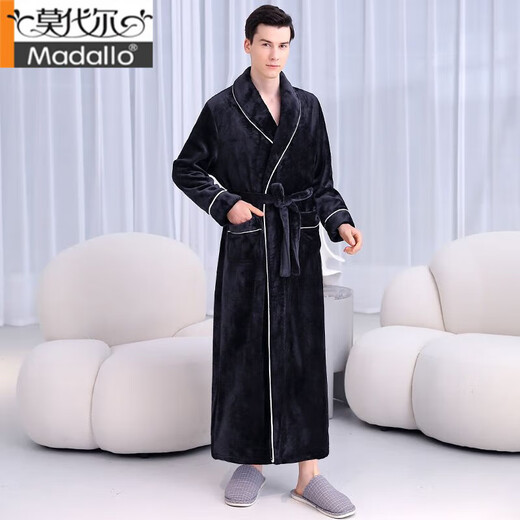 
Modal nightgown men and women long autumn and winter thickened coral velvet bathrobe large size warm pajamas flannel spring and autumn home clothes New 20101 gray [men] XL 175CM 160Jin [Jin equals 0.5 kg]