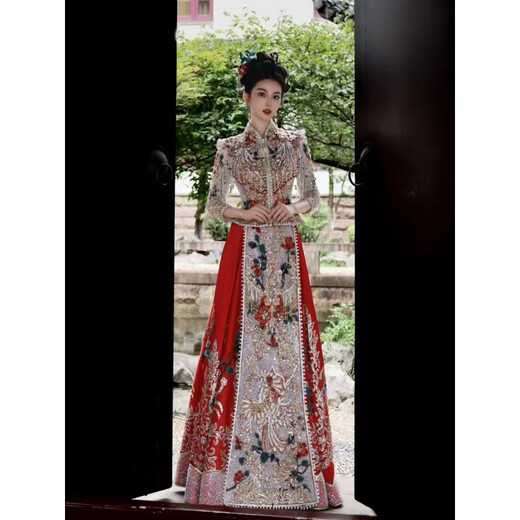 Fengli Xiuhe Clothes Bride 2025 Niang Xiuhe Clothes Wedding Chinese Wedding Clothes Phoenix Crown Xia Pei Velvet Heavy Industry Embroidered Pavilion Clothes Picture Color XL