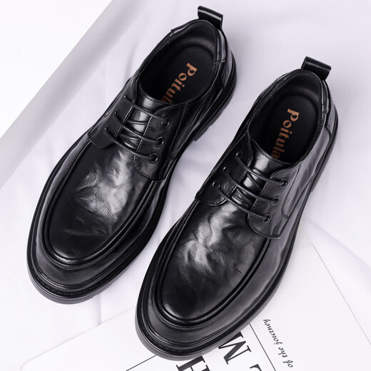 Zapatos de cuero portuleso para hombres de negocios británicos para hombres zapatos casuales de negocios de manera baja con planta gruesa zapatos formales zapatos de boda 9929 negro 42