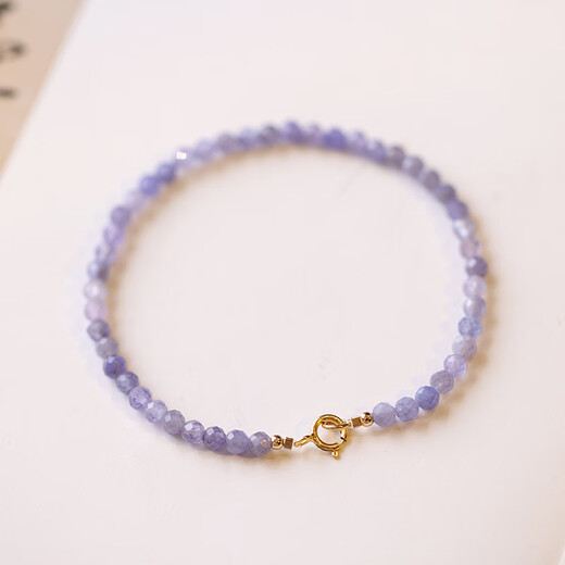 Yi Yi Tanzanite small bead bracelet for women, natural light purple crystal to attract wealth and good luck, simple plain ring and very thin bracelet, purple tanzanite plain ring bracelet, simple temperament 14cm
