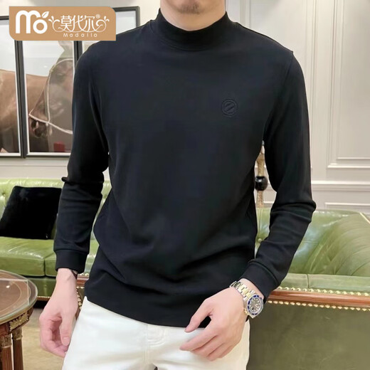 Modal counter skin-friendly and comfortable mid-collar double-sided velvet bottoming shirt for men in winter, warm inner layer with velvet slimming elastic top, apricot color XL 140-155Jin Jin equals 0.5kg