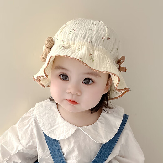 U/Mudi Frühling und Sommer Babyhut Baumwollgarn atmungsaktives Baby Girl Blumentopf Hut Hut Säugling und Kinderfischer Hut Sonnenschutz Sonnenhut Grüne Zweig Kleine Blume Kaffee Blume Hut M/Vorgeschlagen 3-18 Monate x Spitze können eingestellt werden