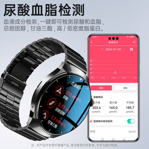 华为为手环2025新款GT5智能手环高精准无创测血糖手表血压血脂 伯爵黑钢带