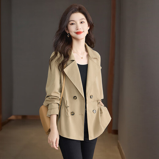 Sibaishe Double Breasted Windbreaker 2025 Autumn New Women's Commuting Raglan Sleeve Casual Long Sleeve Top