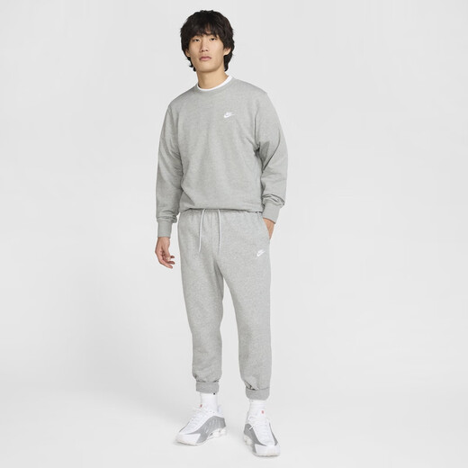 Nike (NIKE) official men's french wool top autumn round neck sweatshirt embroidery soft and comfortable FN3889 063 color adjustment dark gray/white L