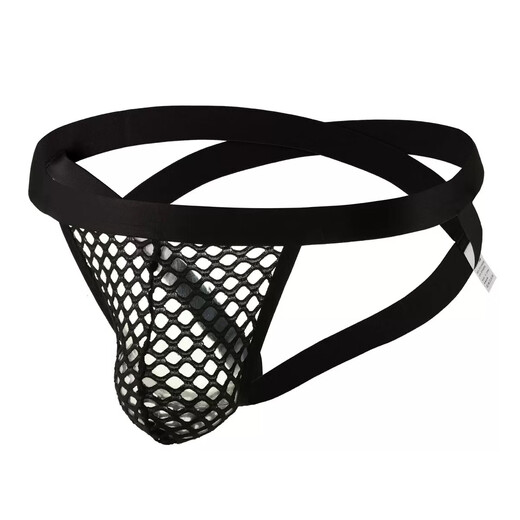 Men's underwear sexy mesh thong belt cross-breathable hollow U convex free hollow t pants male classmate 0 black average size height 165-195cm/weight 55-95kg
