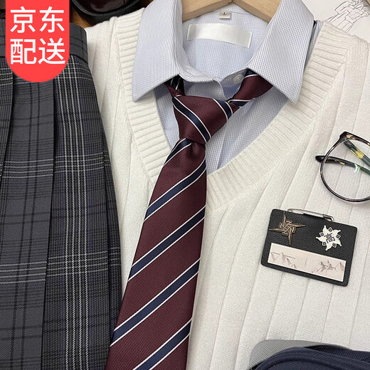 Lu Shanwu Japanese tie with school supply feeling, women's accessories decorative tie, men's and women's uniform shirt, college style two-pack, dark red and blue stripes + navy bottom light blue strips, two-pack 32*7cm