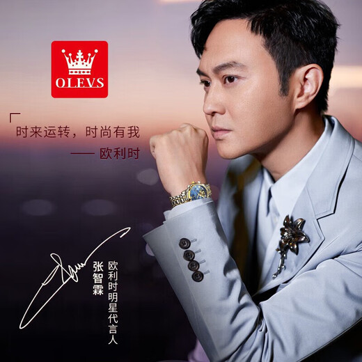欧利时（OLEVS）品牌手表女士机械表简约气质女士手表夜光防水镂空镶钻时尚女表 OLEVS-6629女-棕皮蓝面