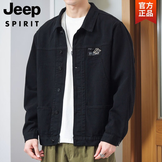 JEEP SPIRIT外套男款春秋季2025新款衬衫翻领秋装男士工装夹克初秋褂子上衣服 【升级版】K12806黑色 3XL 【建议155-168斤】