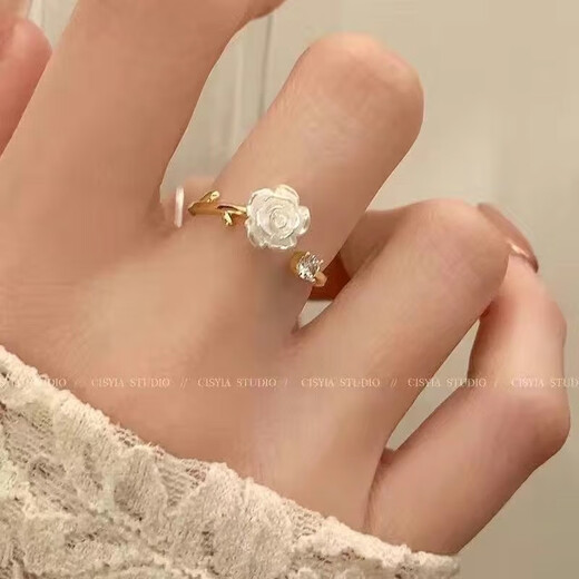 Super gentle camellia ring for women ins niche design cool style advanced open adjustable index finger ring #93 4 rings
