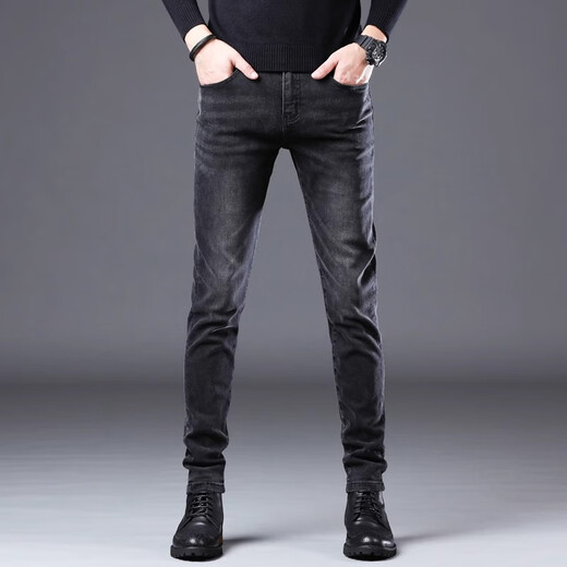 
JEEP SPIRIT genuine Jeep high-end jeans men 2025 summer thin slim foot high-end elastic casual pants men 1048 black regular size 30 waist circumference 2 feet 3 suitable for 110-120 Jin [Jin equals 0.5 kg]