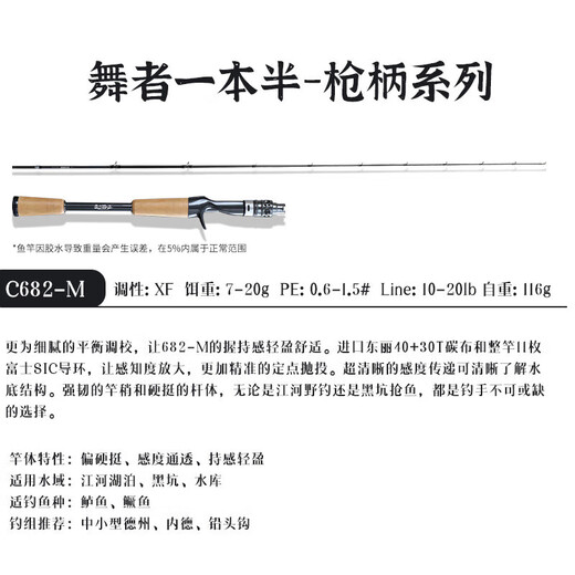 蕾迪熊（LEIDIXIONG）桑巴舞者一本半路亚竿虫杆泛用超轻枪直柄全富仕导环鳜鱼裸杆 692m 2.07米 MH硬度枪柄单杆(CH