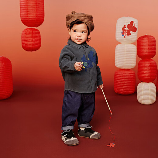 Mini Bala shirt for boys and girls Spring anti-static polar fleece top New Year intangible cultural heritage joint cold gray 20505 80