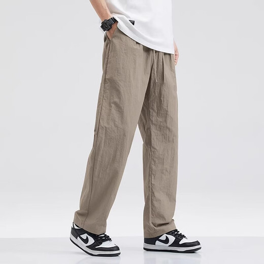 Catman (Miiow) Pantalones de seda de hielo de lino para la ropa de trabajo recto de secado rápido de verano para hombres para pantalones para hombres para deportes de verano y pantalones casuales gris + caqui 2xl