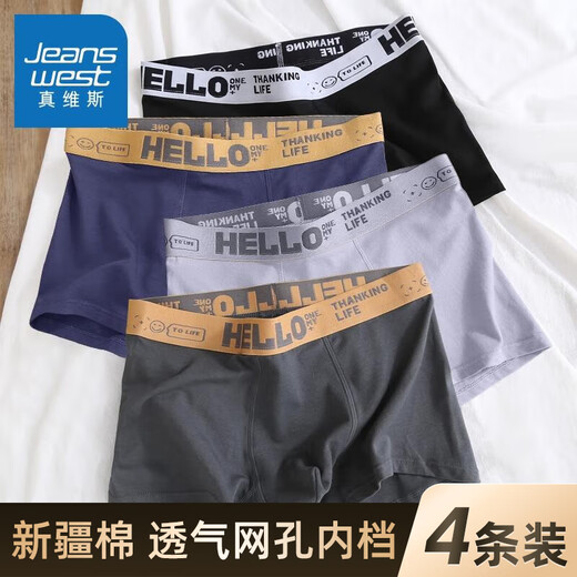 JEANSWEST men's underwear pure cotton boxer briefs large size 4 pairs