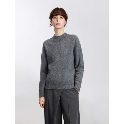ELLE 100% sheep wool turtleneck sweater for women 2025 autumn and winter new base warm inner wool sweater light gray (half turtleneck upgraded version) XL