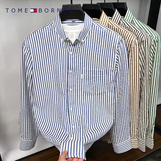 Tommy Kelly American Tomm Brand Spring und Herbst New Herren Long Sleeve Shirt Anti-Falten-freie Streifenhemd Jacke C719 Black M 165/Vorgeschlagen 90-115jin [Jin ist 0,5 kg]