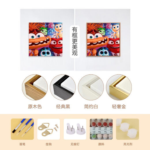 CLCEY头脑特工队数字油画diy丙烯画2024新款油彩画卡通动漫涂色填色画 nx15654 70*70cm绷好实木内框+精美外框