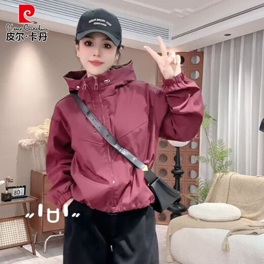皮尔卡丹（pierre cardin）欧货休闲双拉链连帽夹棉冲锋衣女2025春秋新款百搭长袖夹克外套女 白色 M 85-115斤