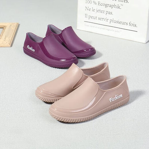 Huili Jun rain boots for women's kitchen special silicone shallow mouth non-slip rubber shoes for short tube wear-resistant waterproof low top rain boots water shoes fashionable 388 purple women (small, please choose one size larger) 36
