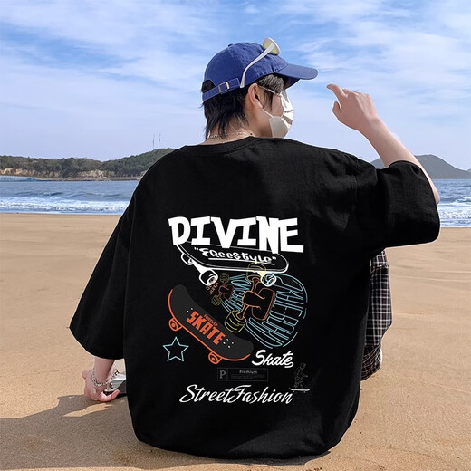 NASA-Basis kurzärmeligte T-Shirt Herren Sommer Lose trendy lässige Herrenkleidung Sommer Teenager-Basishemd halbärmelte Top 3899 Weiß L /110-140jin [Jin ist 0,5 kg]