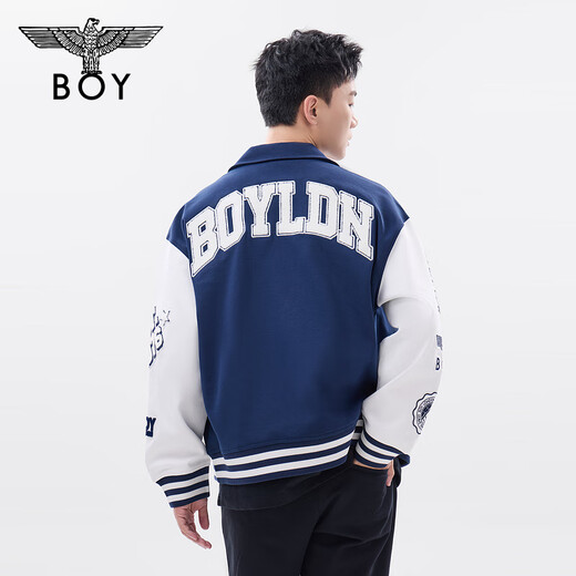 Junge London [Baseball Boy] Herbst Herumn Männer und Frauen gleiche Jacke Farbbündel Print Academy Style Mode Baseball Uniform N12003 Navy Blue Regular XL