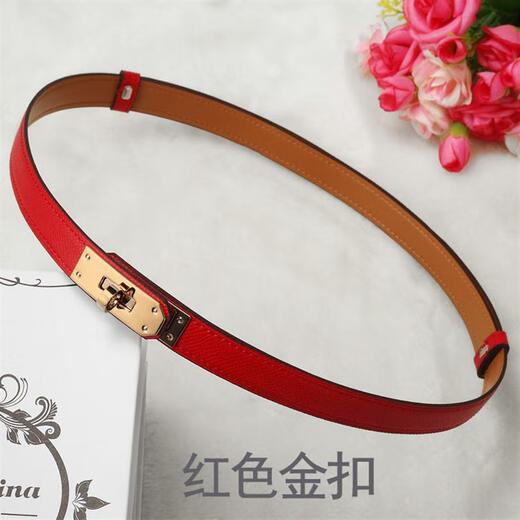 Yunfan H Home Kelly Real Leather Thin Belt Women's Lock Kelly Coat Summer Decoration avec jupe taille 13780 Classic Black Gold Buckle