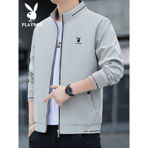 Playboy Spring and Autumn Stand Collar Jacket Men's 2025 New Men's Jacket High-End Business Casual Large Size Top Jacket Khaki (Type) Velvet XL 120--135Jin Jin is equal to 0.5 kg