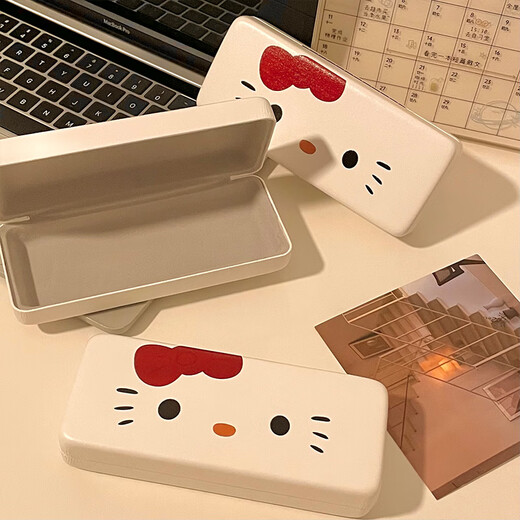 Caja de gafas Gran tamaño lindo para mujeres anti-compresión y caja de almacenamiento anti-caza de alumnos portátiles Nuevas gafas de sol Miopia Caja de gafas Katie Cat (con tela de gafas)