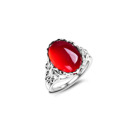 QUAMER Gold Store Model s925 Sterling Silver Carnelian Gemstone Ring Women's Jade Ring Agate Fashion Opening Atmospheric Carnelian Adjustable Size
