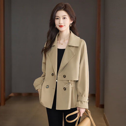 Sibaishe Double Breasted Windbreaker 2025 Autumn New Women's Commuting Raglan Sleeve Casual Long Sleeve Top