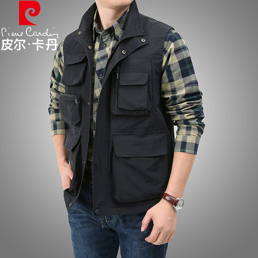 皮尔卡丹（pierre cardin）马甲男春秋季休闲背心工装上衣外套户外时尚运动 卡其 L