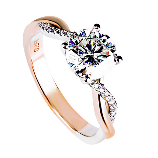 Zhongchi star cultured diamond ring for women 18K rose gold two-color IGI 1 carat artificial real diamond niche twisted arm diamond ring D VVS1/very slightly flawed Shanghai IGI certificate 3EX2