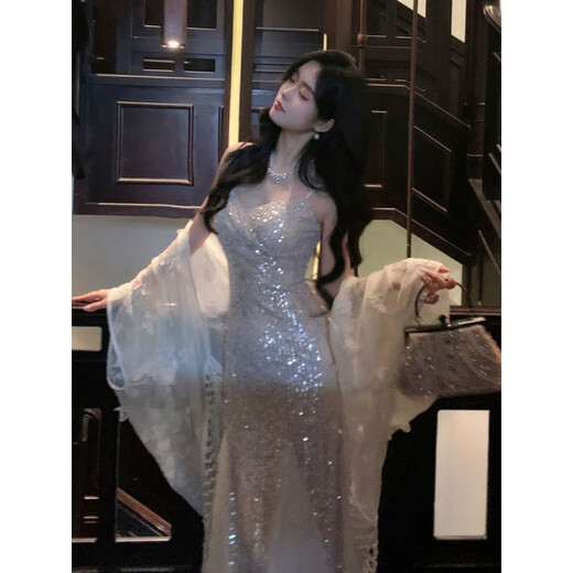 留沁晚礼服女2024新款感宴会气质鱼尾轻奢小众成人高端年会主持人 图片色 【中长款】尺码偏大 2XL