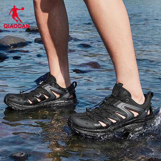 Jordan Kaiyuan V4 sneakers for men 2025 summer new lace-free river tracing shoes, lightweight and breathable outdoor wading casual shoes, black/electric gray 42