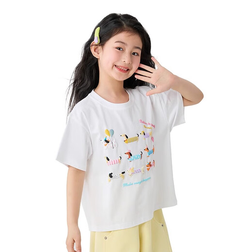 moonkids女童短袖t恤2025新款儿童夏季卡通印花上衣女宝洋气夏装宽松半袖t 19018白色短袖+15280嫩黄色 120 cm