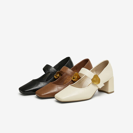 Best 25 Frühlings Retro Mary Jane Schuhe Dicke Ferse Square Toe Frauen Singles M1509AQ5 Black 38