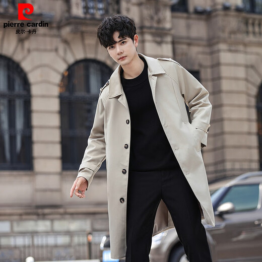 Pierre Cardin Veste de brise-vent de tempérament à mi-long pour hommes pour hommes de la couleur unie lâche et automne Nouveau style britannique Simple Black L recommandé 140 Jin [Jin est égal à 0,5 kg]