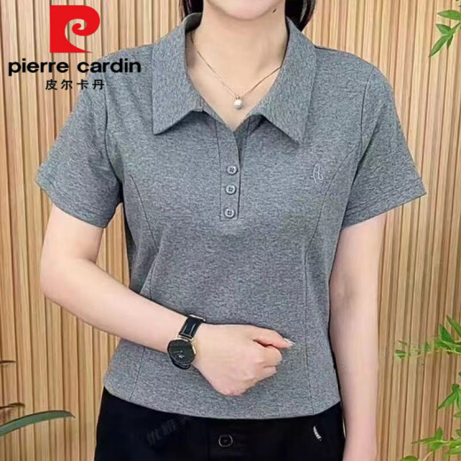 皮尔卡丹（pierre cardin）女士夏季polo衫翻领短袖t恤中年妈妈显瘦运动2025新款遮肚子上衣 9929黑色今年流行的轻奢品牌 2XL 建议130-145斤