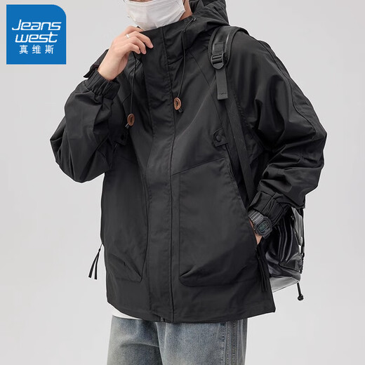 Jeanswest Outdoor Hooded Work Jacket Men's Large Size Casual Wear Men's American Retro Mountaineering Charge Loose Autumn and Winter Jacket Brown 2XL 150-170Jin Jin is equal to 0.5 kg