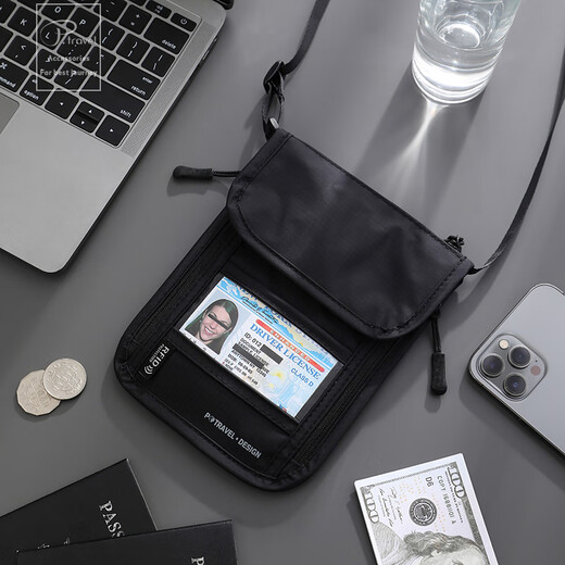 Potravel.Design Crossbody Passport Bag Rfid Antir-theft Bolsa de almacenamiento de almacenamiento Caso de protección de cuello Tarjeta de teléfono móvil Billetera Negro