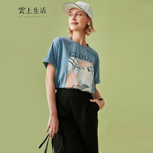 Camiseta de manga corta de manga corta de color azul junqi