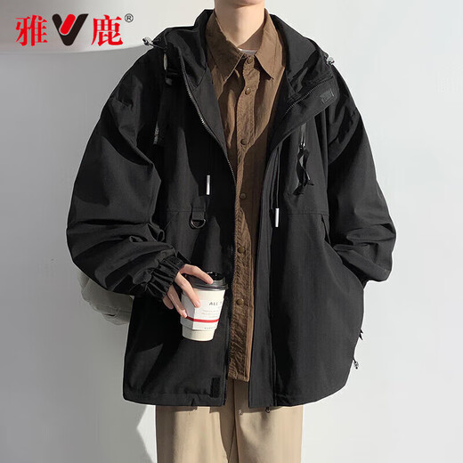 Yalu Jacket Outdoor Men's Jacket Hooded Waterproof Windproof Loose Jacket Men's Youth Mountaineering Jacket All-match Top Khaki XL (Recommended 145-160 Jin Jin equals 0.5 kg)