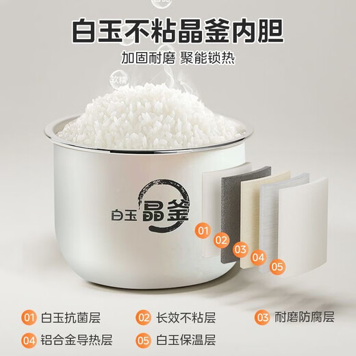 Midea rice cooker, small household mini small capacity, 1-2 people micro-pressure function rice cooker, rice cooker, dormitory electric cooker, one-click operation multi-function pot, Chinese Valentine's gift, non-stick small rice cooker, 1.2L [White Jade Crystal Cauldron]