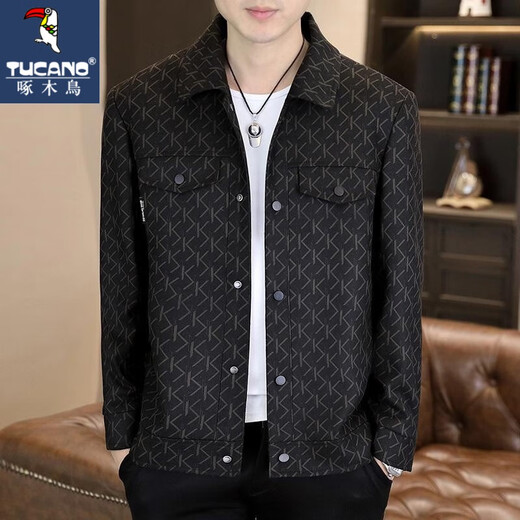 Куртка «Дятел», мужская утолщенная весенняя, осенняя и зимняя новая модная классическая хлопковая повседневная куртка, куртка большого размера, модный топ, черный бархатный стиль 2XL (135-150Jin Jin равен 0,5 кг)