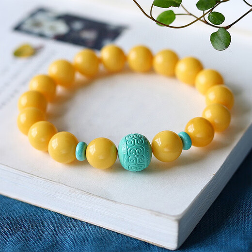 Chi Pan beeswax amber bracelet turquoise accessories old honey chicken oil yellow single circle women's bracelet elegant simple jewelry accessories beeswax bracelet beads about 8mm