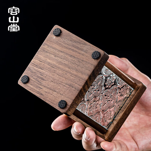 Rongshantang Pure Titanium Tea Ceremony Six Gentlemen Set Tea Knife Tea Clip Pot Pen Tea Cup Holder Fork Tea Bucket Tea Set Accessories Walnut Glass Gentleman Storage Bucket-Ruyi